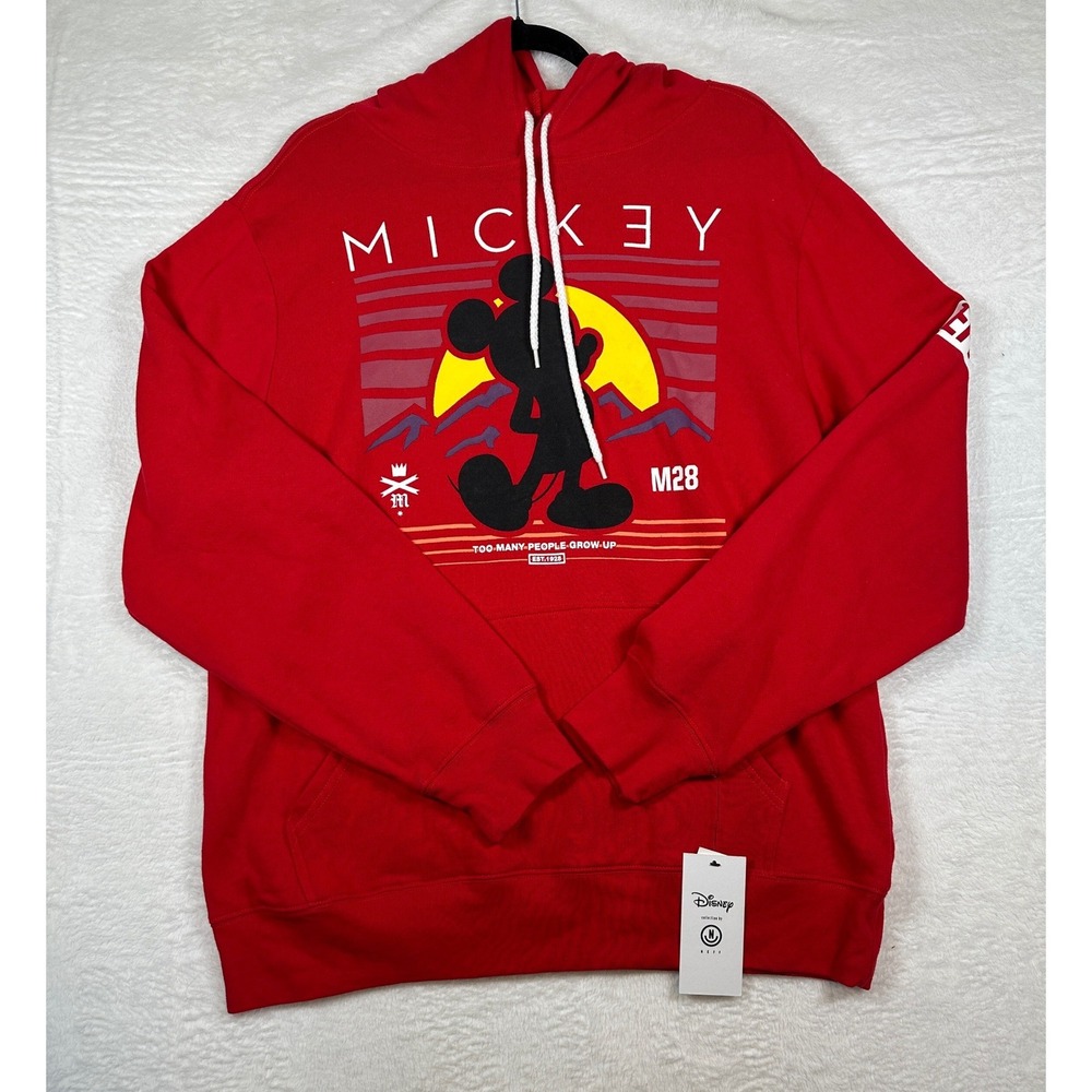 Disney Neff Mickey Mouse Hoodie Mens Large Red Graphic Sweatshirt NWT